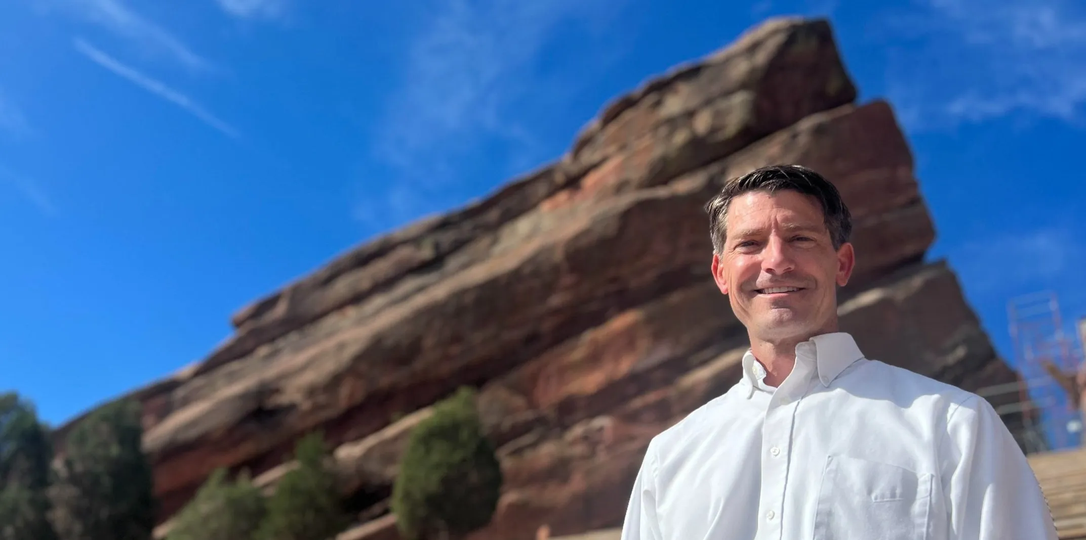 Ron Tupa, independent candidate for Congress, at Colorado's Red Rocks Amphitheatre